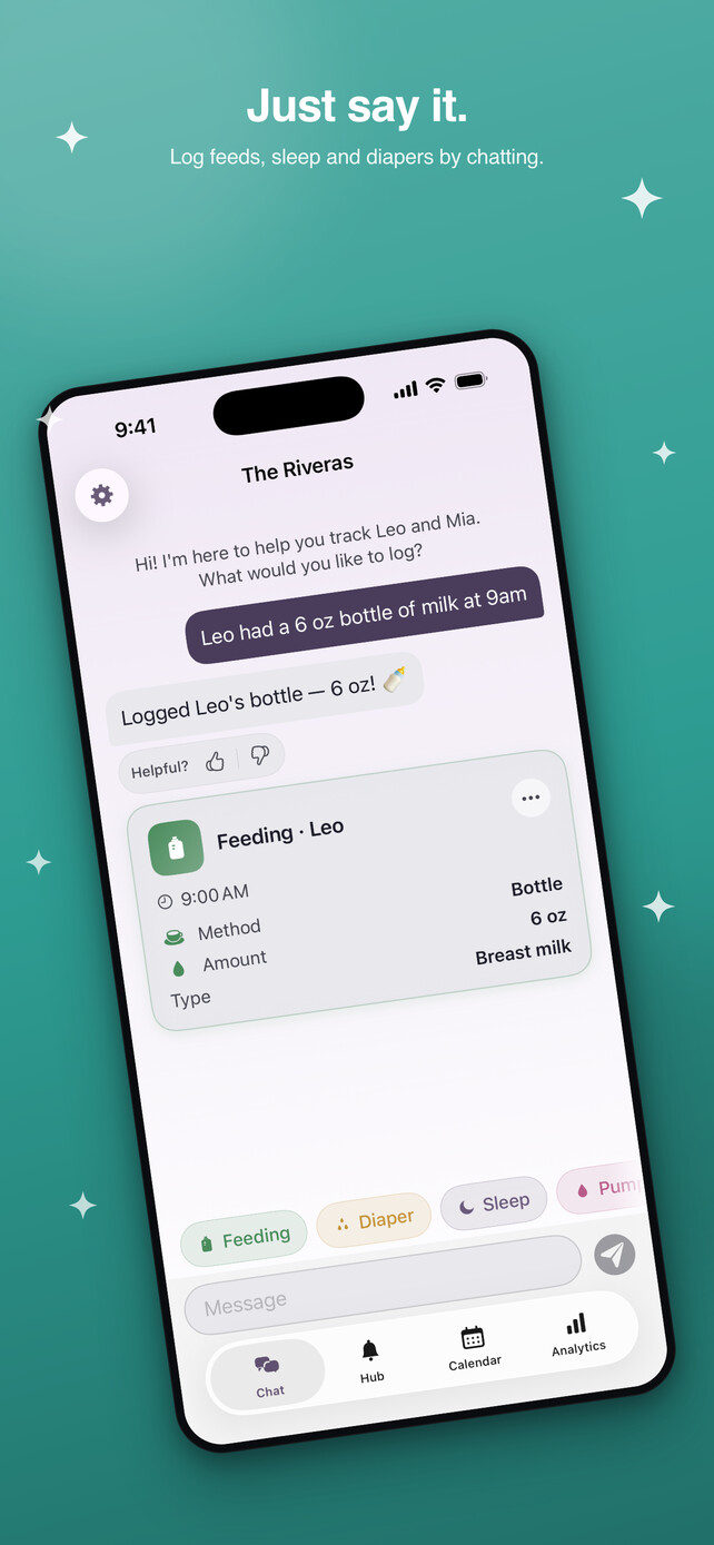 Logging feeds, sleep and diapers by chatting
